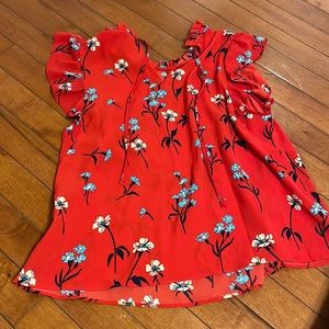 Zara short sleeve red floral blouse size xs